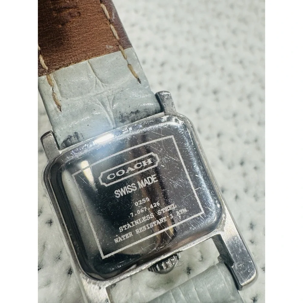 Coach 0225 Swiss Made Women's Quartz Watch Blue Leather Untested